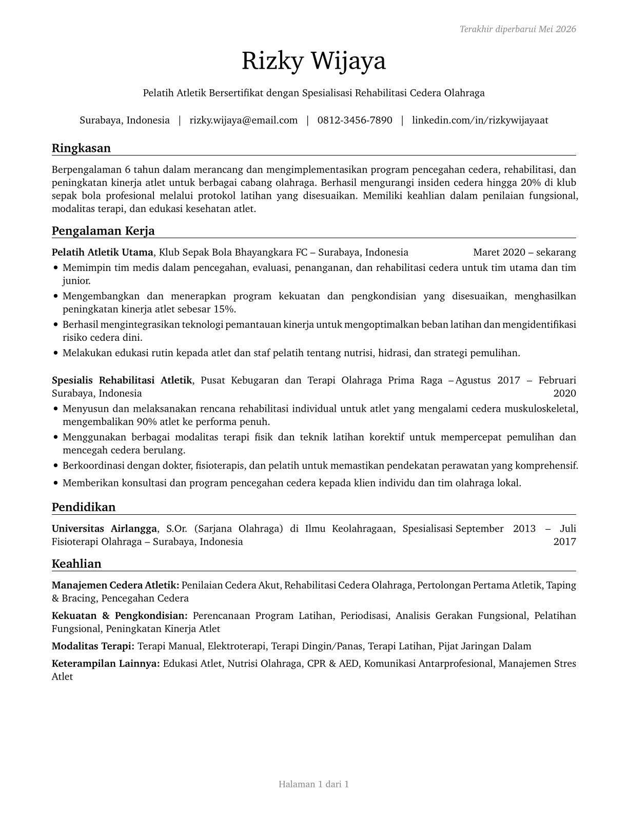 Athletic Trainers CV in Indonesian — page 1