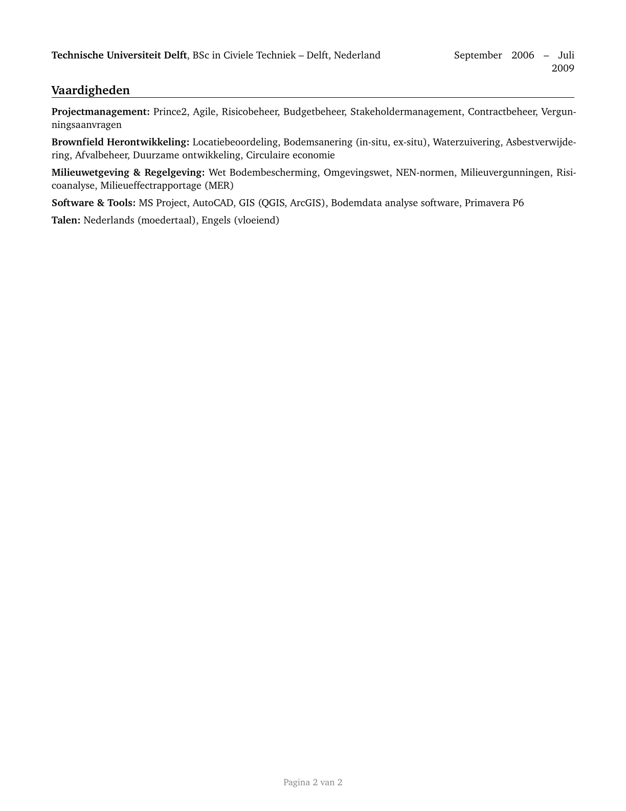 Brownfield Redevelopment Specialists and Site Managers CV in Dutch — page 2