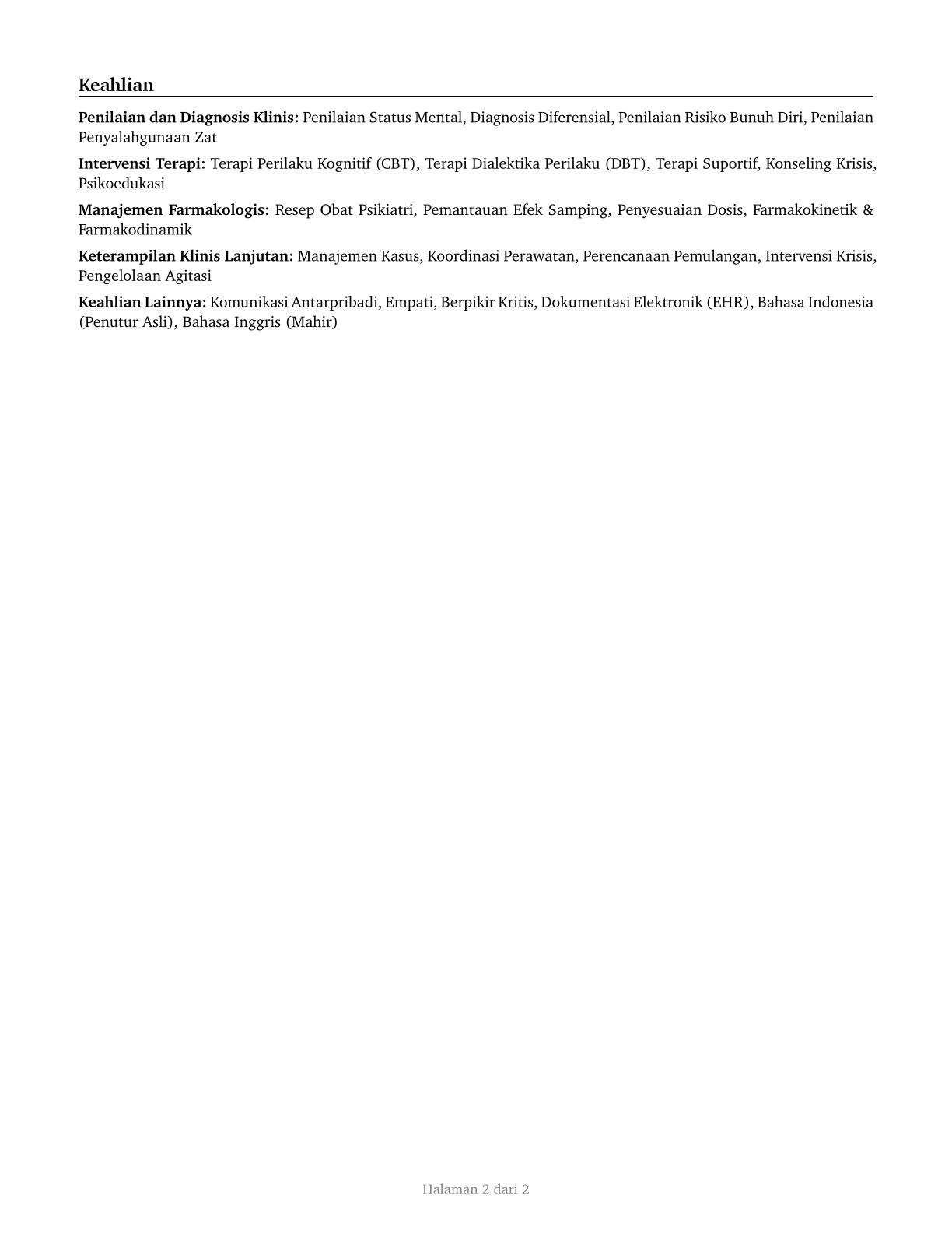 Advanced Practice Psychiatric Nurses CV in Indonesian — page 2