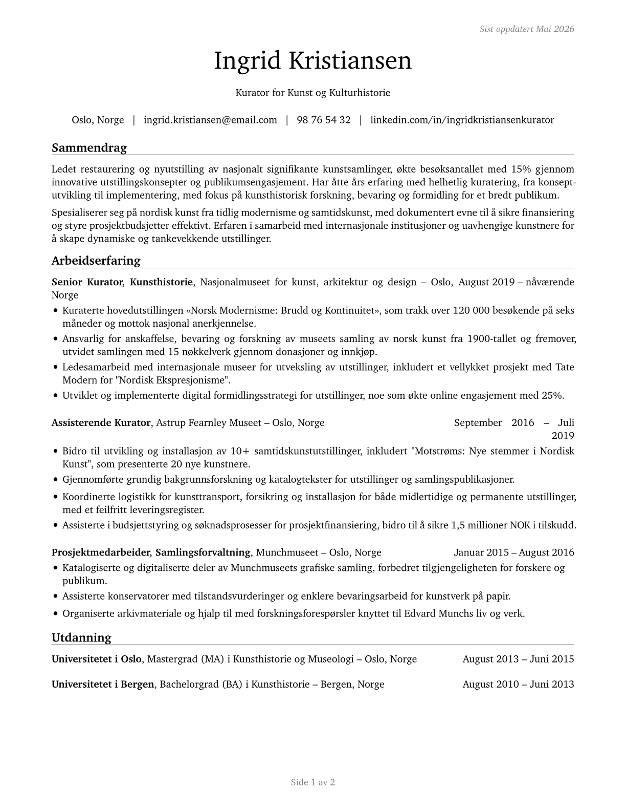 Curators CV in Norwegian_bokmal — page 1