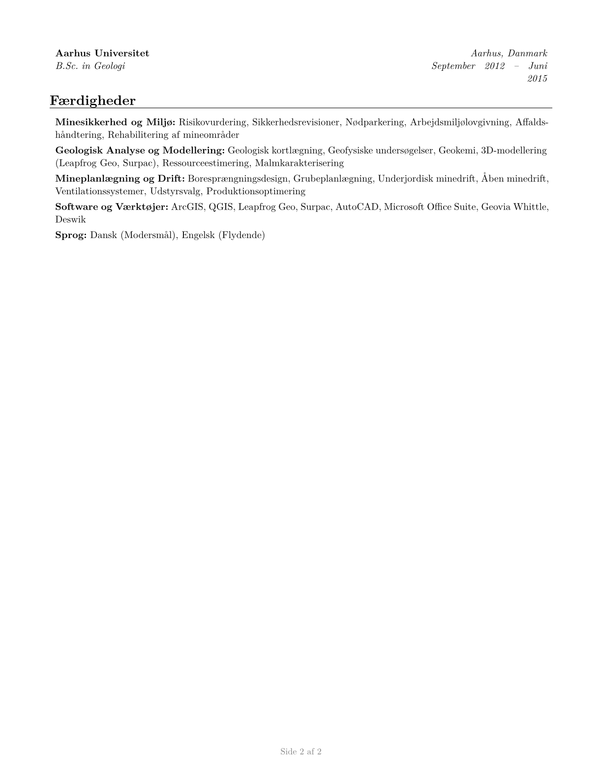 Mining and Geological Engineers, Including Mining Safety Engineers CV in Danish — page 2
