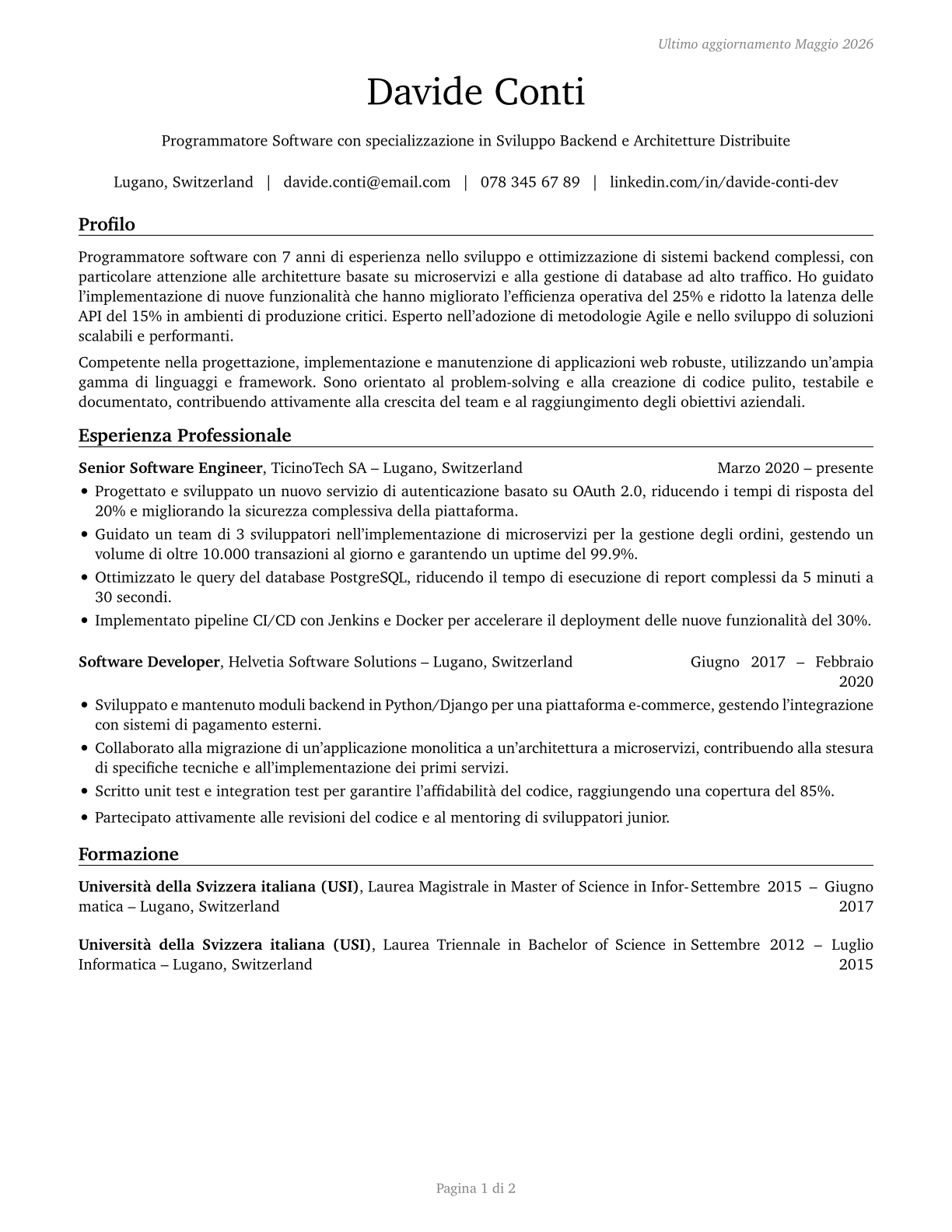 Computer Programmers CV in Italian — page 1