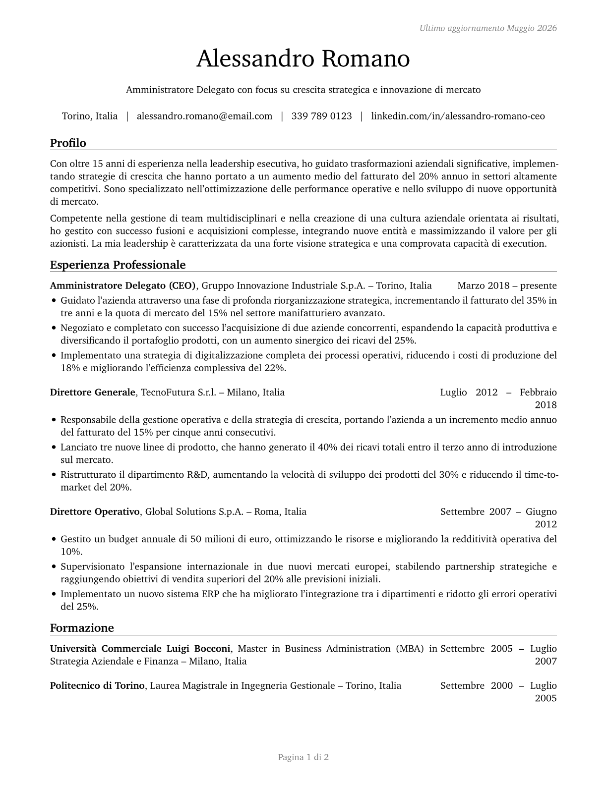 Chief Executives CV in Italian — page 1