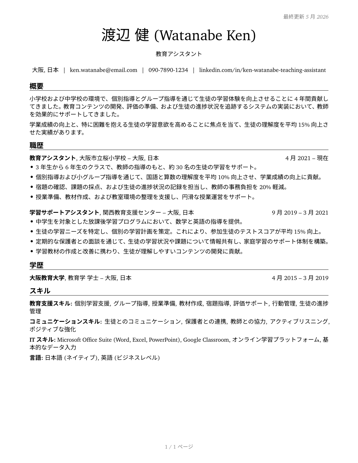 Teaching Assistants, All Other CV in Japanese — page 1