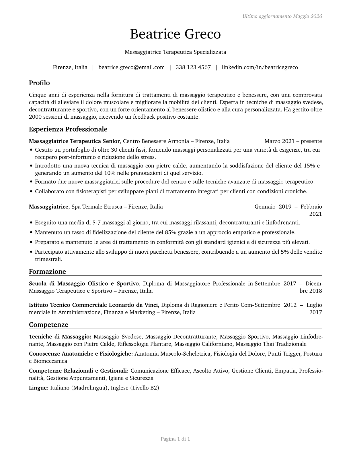 Massage Therapists CV in Italian — page 1