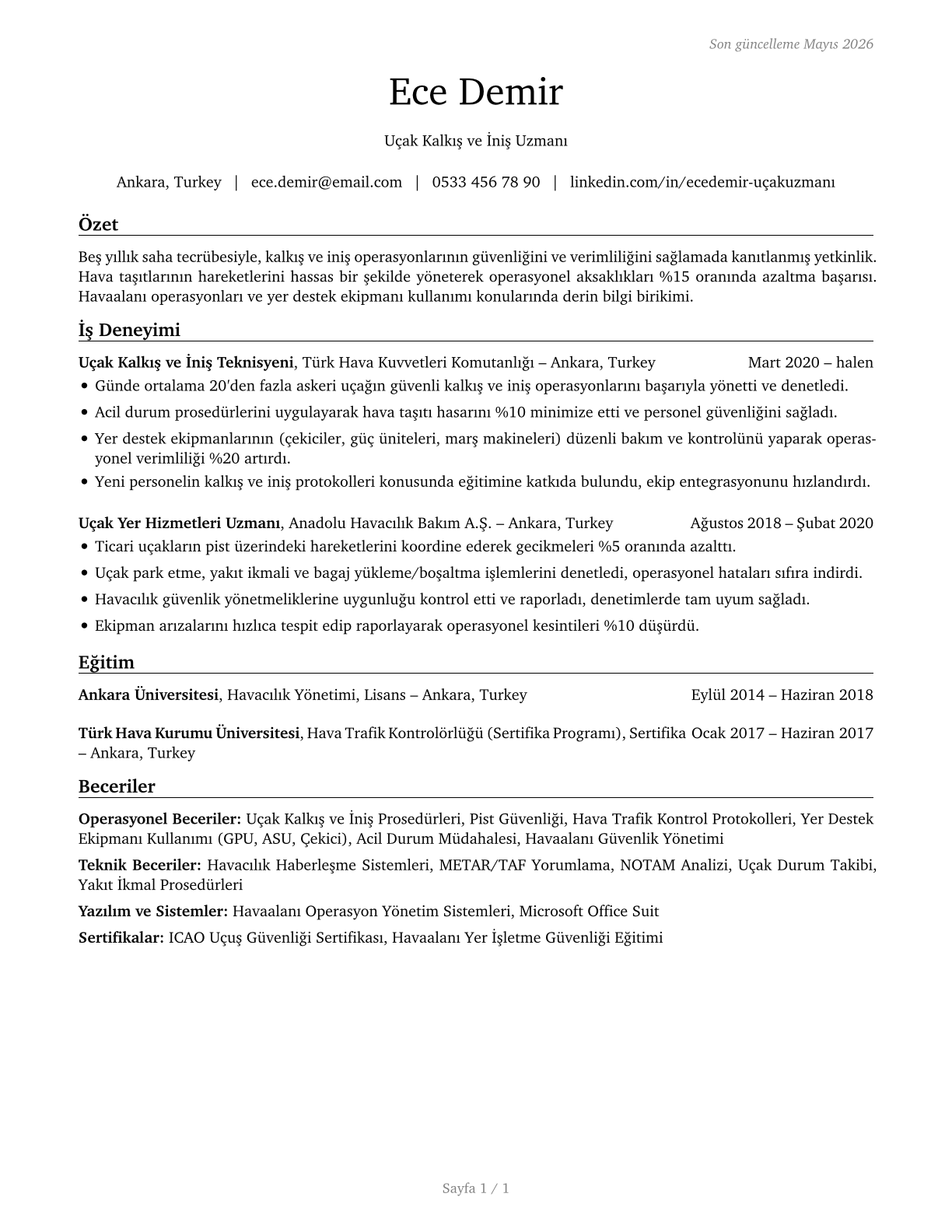 Aircraft Launch and Recovery Specialists CV in Turkish — page 1