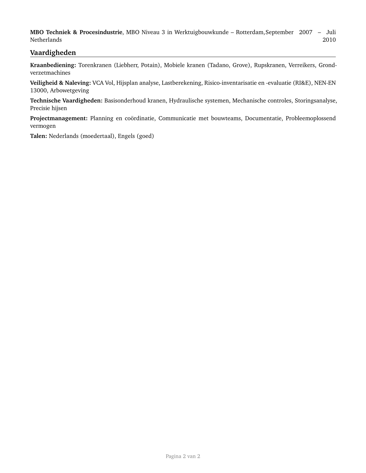 Crane and Tower Operators CV in Dutch — page 2