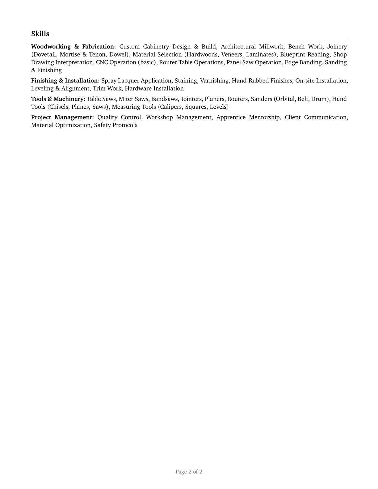 Cabinetmakers and Bench Carpenters CV in English — page 2