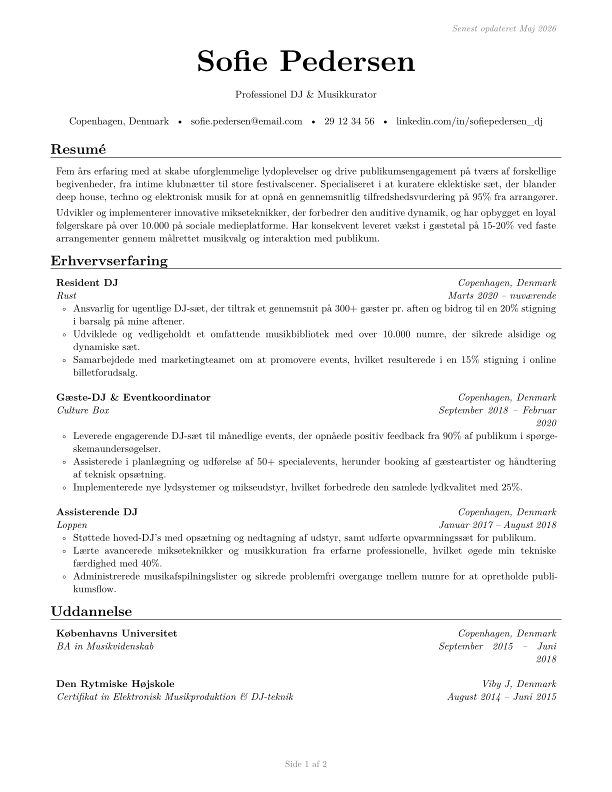 Disc Jockeys, Except Radio CV in Danish — page 1