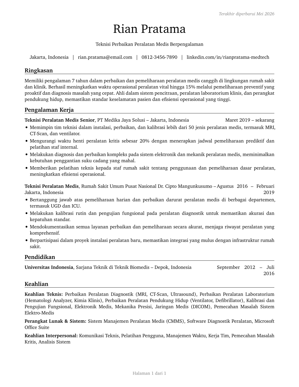 Medical Equipment Repairers CV in Indonesian — page 1