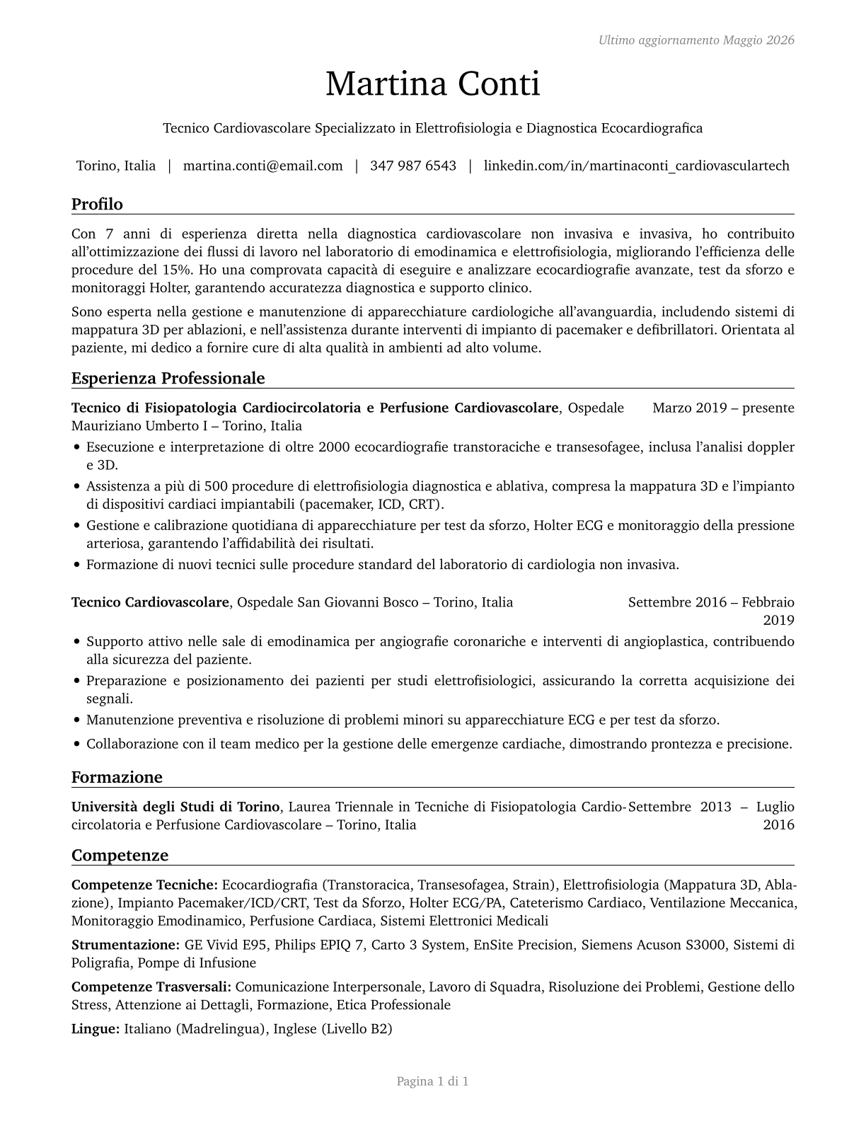 Cardiovascular Technologists and Technicians CV in Italian — page 1