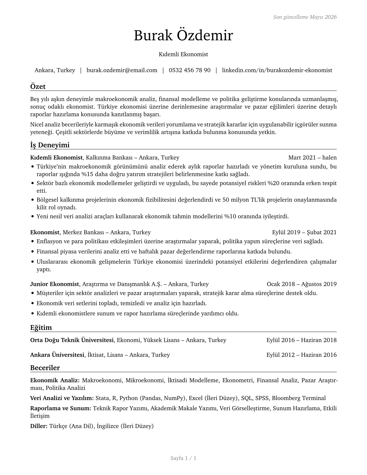 Economists CV in Turkish — page 1
