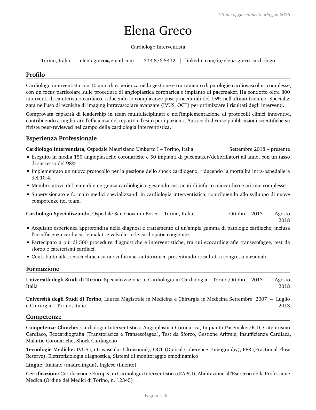 Cardiologists CV in Italian — page 1