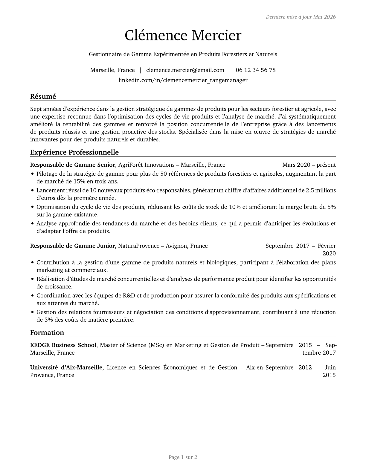 Range Managers CV in French — page 1