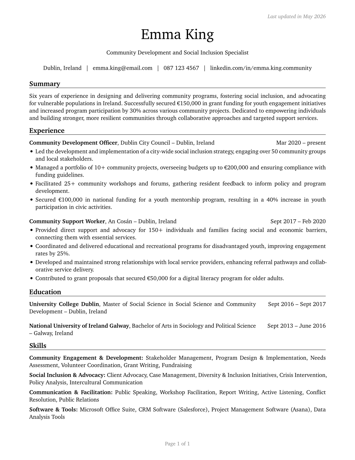 Community and Social Service Specialists, All Other CV in English — page 1