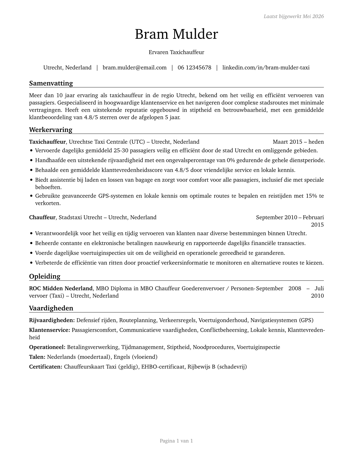 Taxi Drivers CV in Dutch — page 1