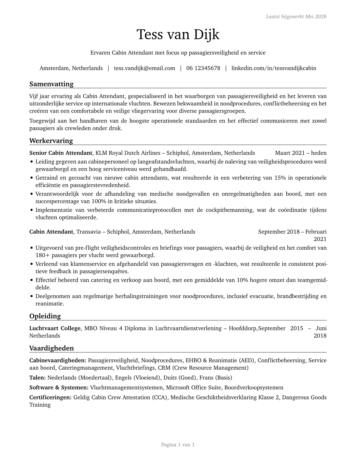 Flight Attendants CV in Dutch — page 1