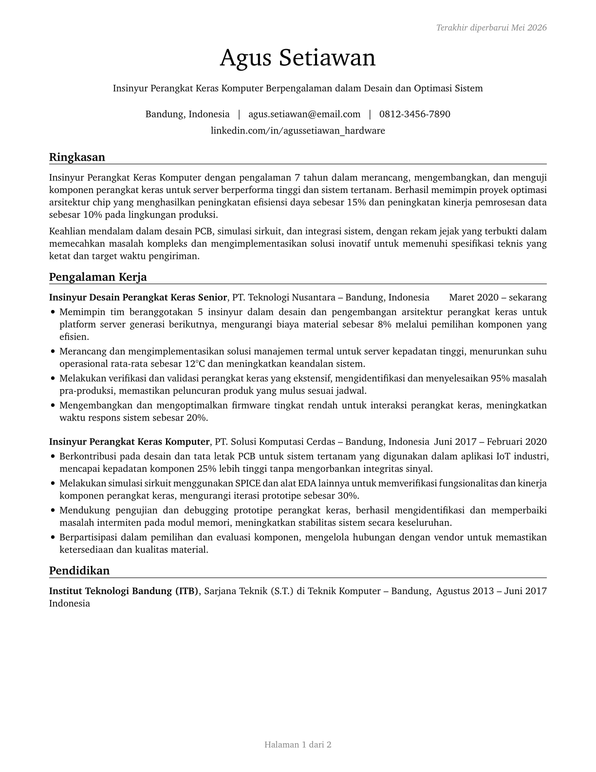 Computer Hardware Engineers CV in Indonesian — page 1