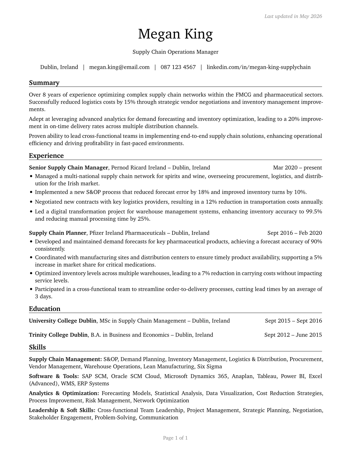 Supply Chain Managers CV in English — page 1