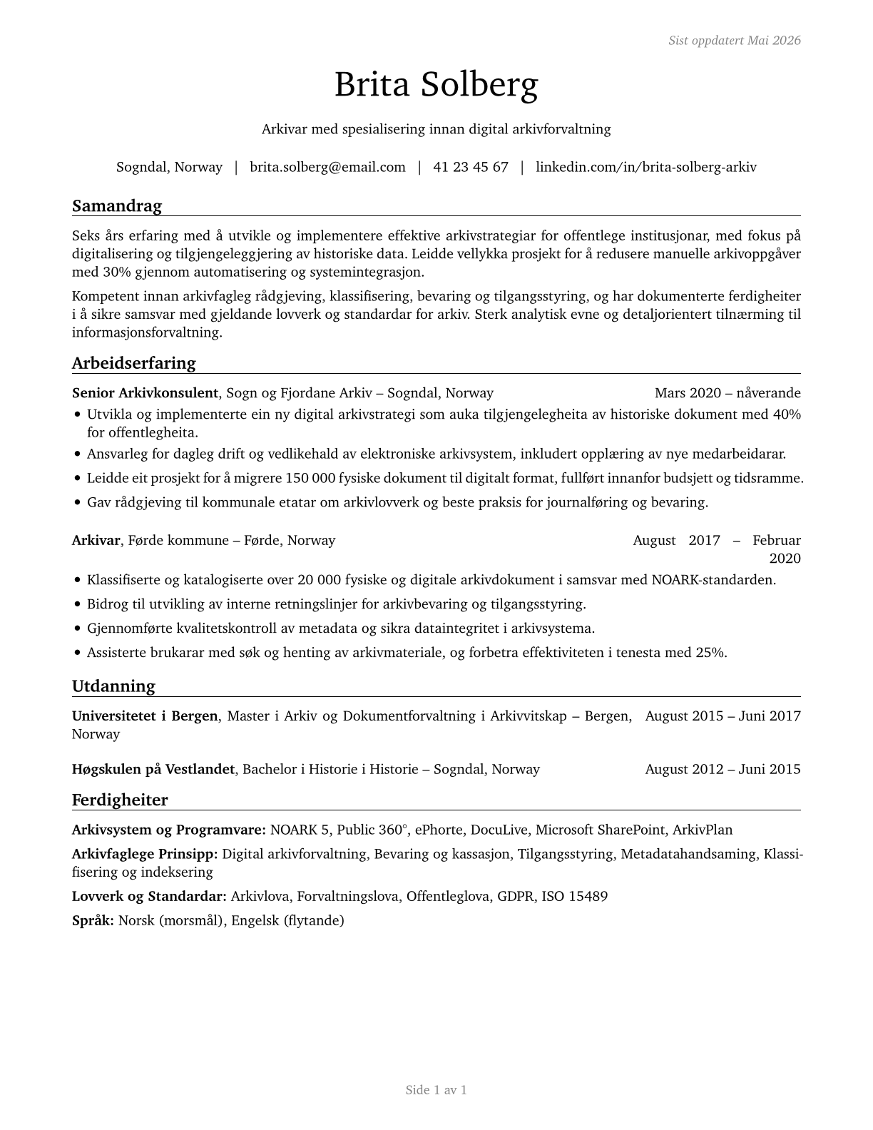 Archivists CV in Norwegian_nynorsk — page 1