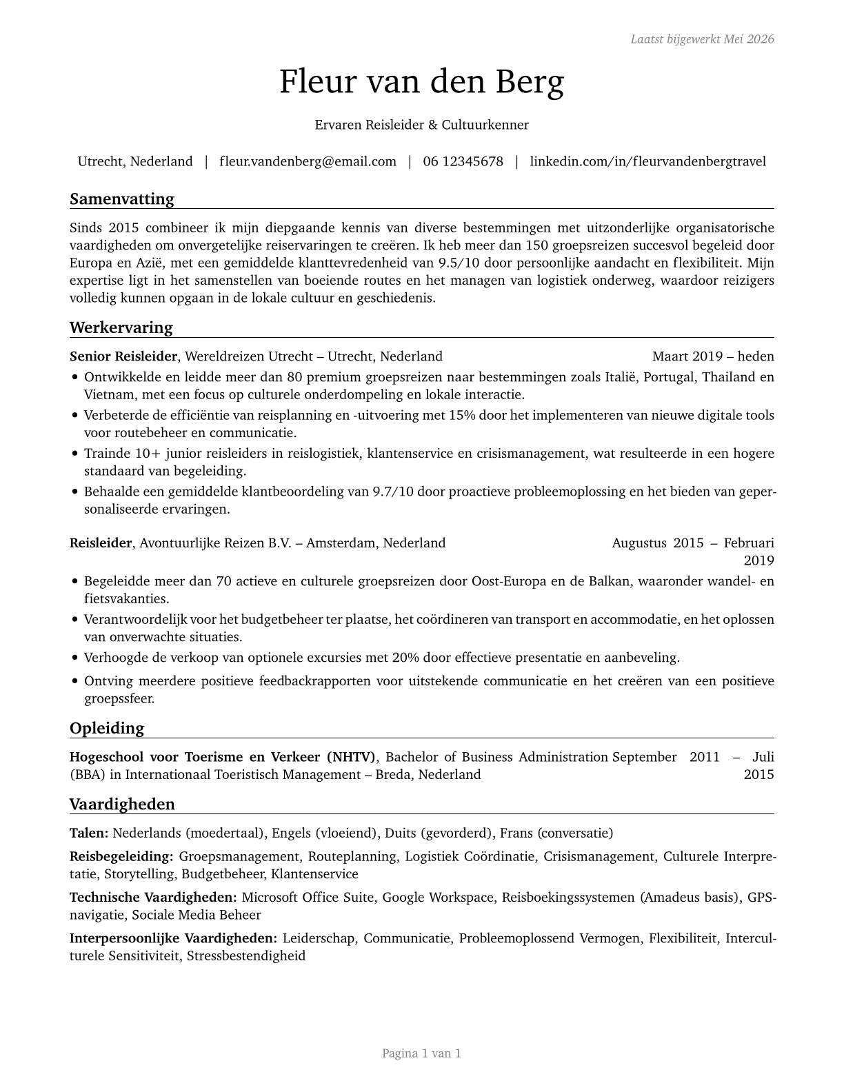 Travel Guides CV in Dutch — page 1