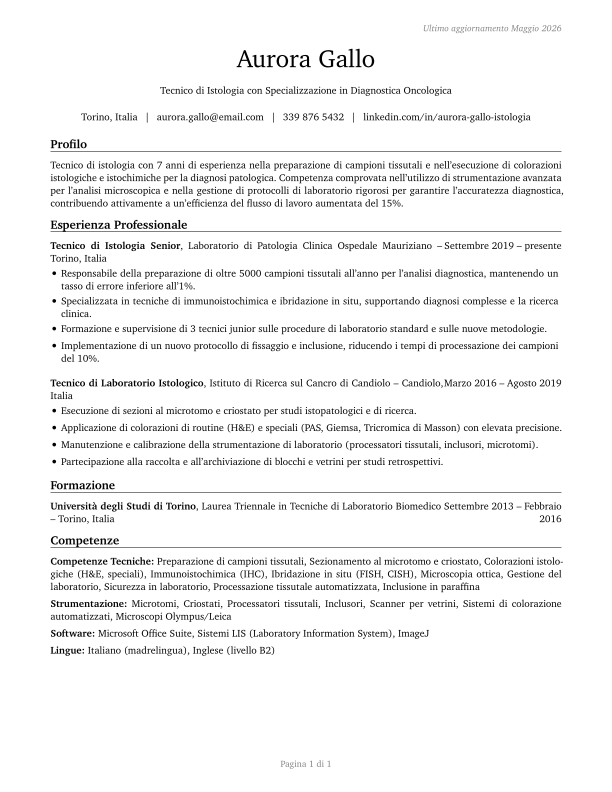 Histology Technicians CV in Italian — page 1