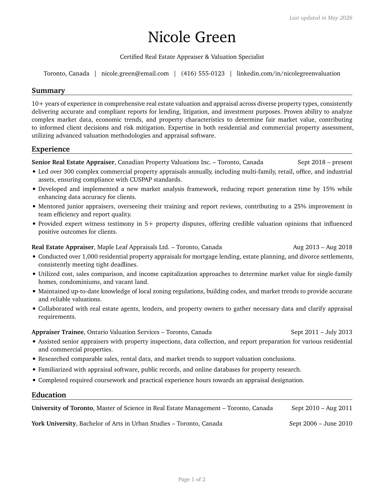Appraisers and Assessors of Real Estate CV in English — page 1