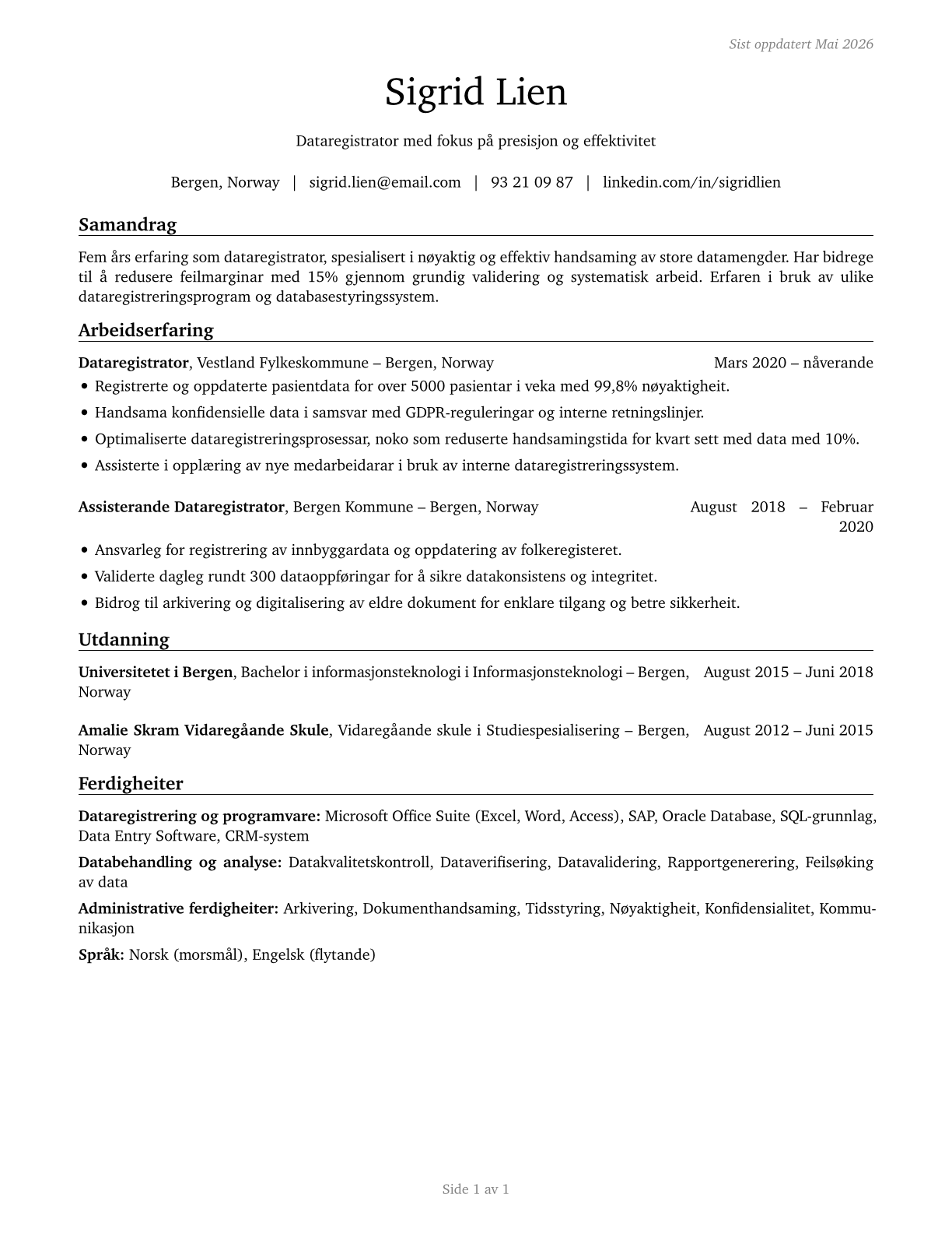 Data Entry Keyers CV in Norwegian_nynorsk — page 1