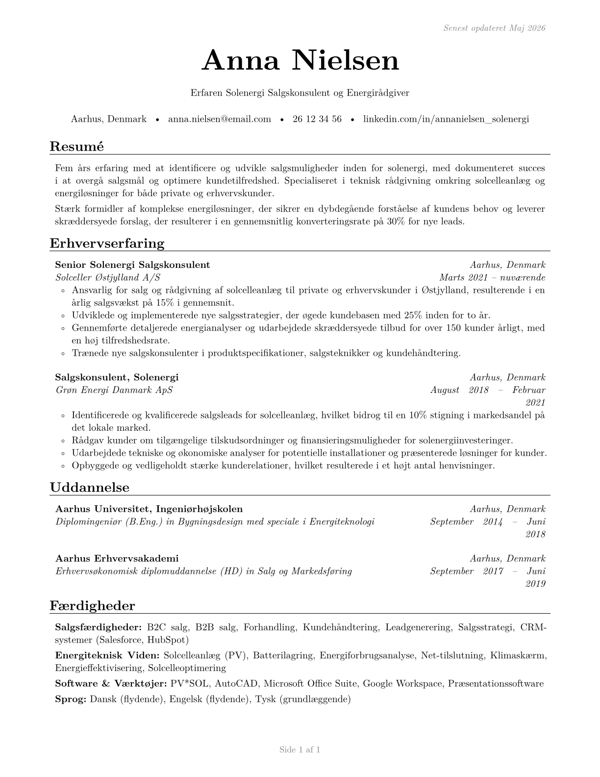 Solar Sales Representatives and Assessors CV in Danish — page 1