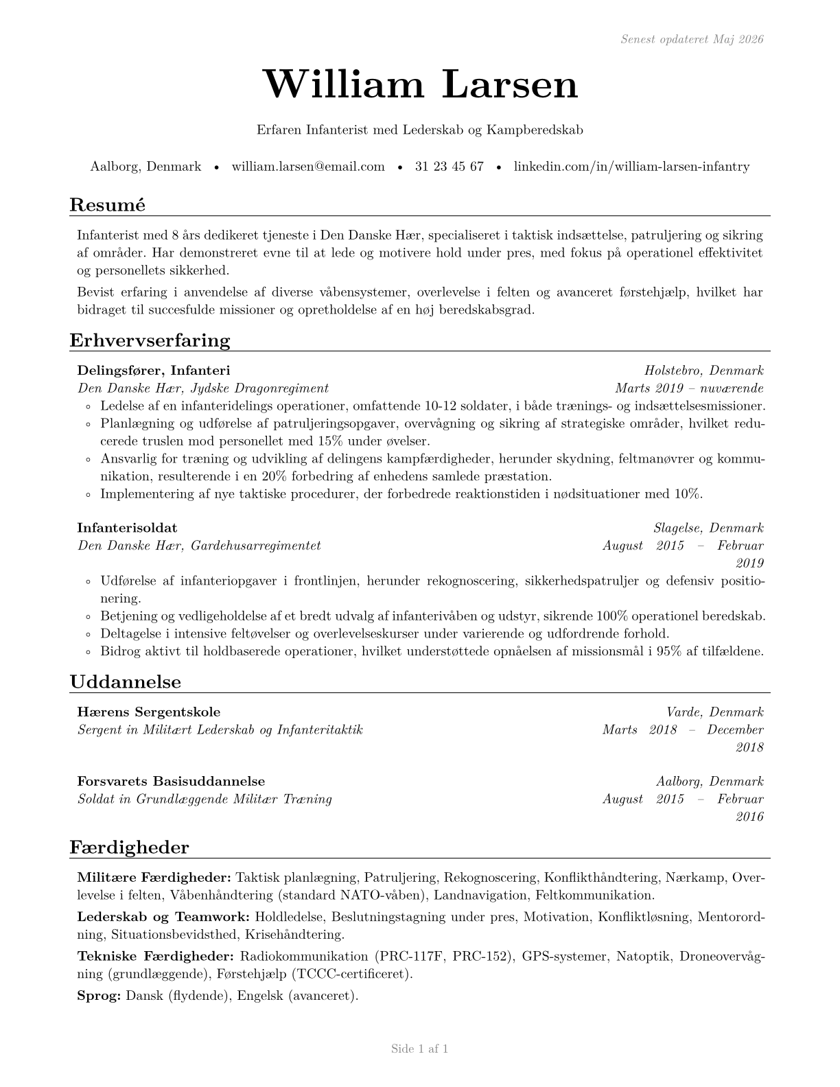 Infantry CV in Danish — page 1