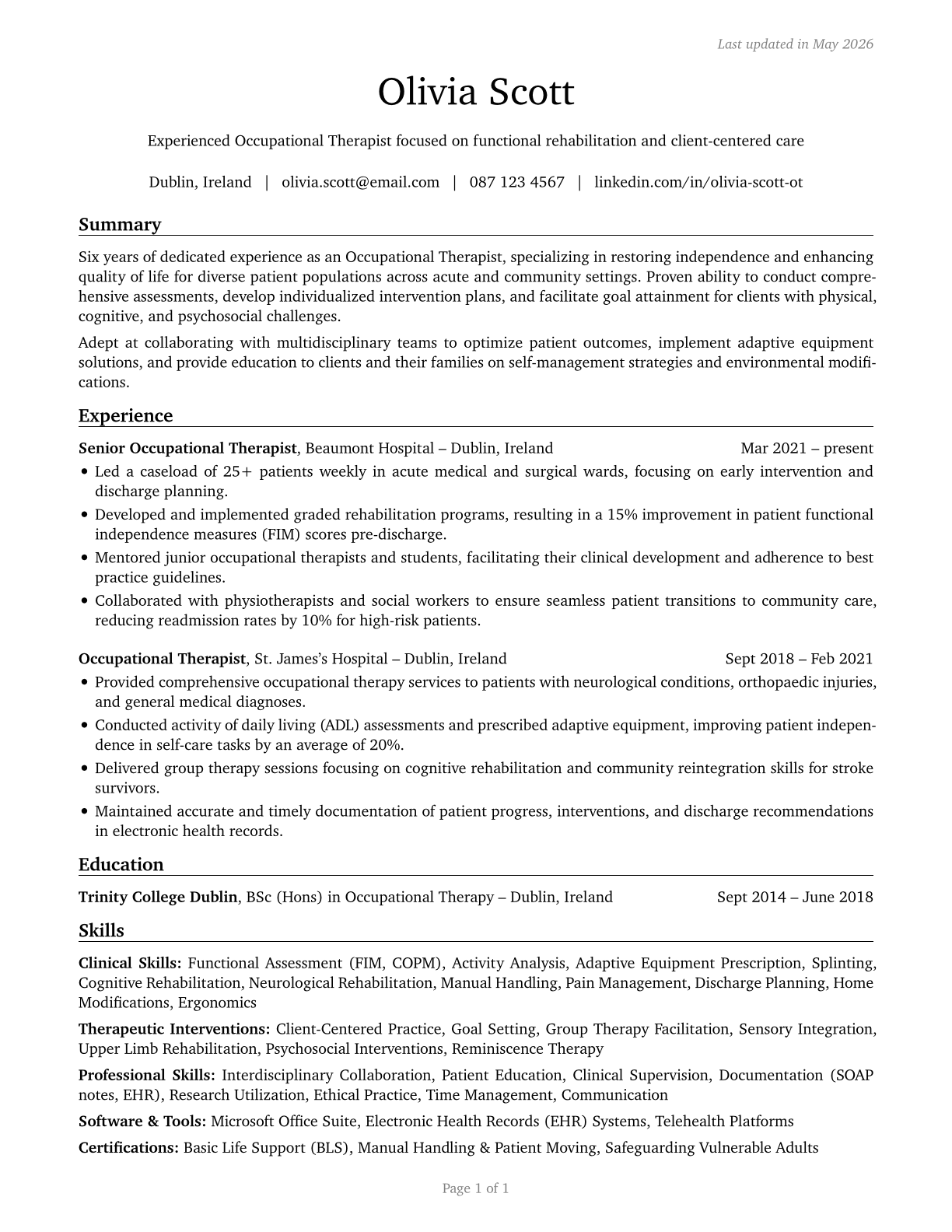Occupational Therapists CV in English — page 1