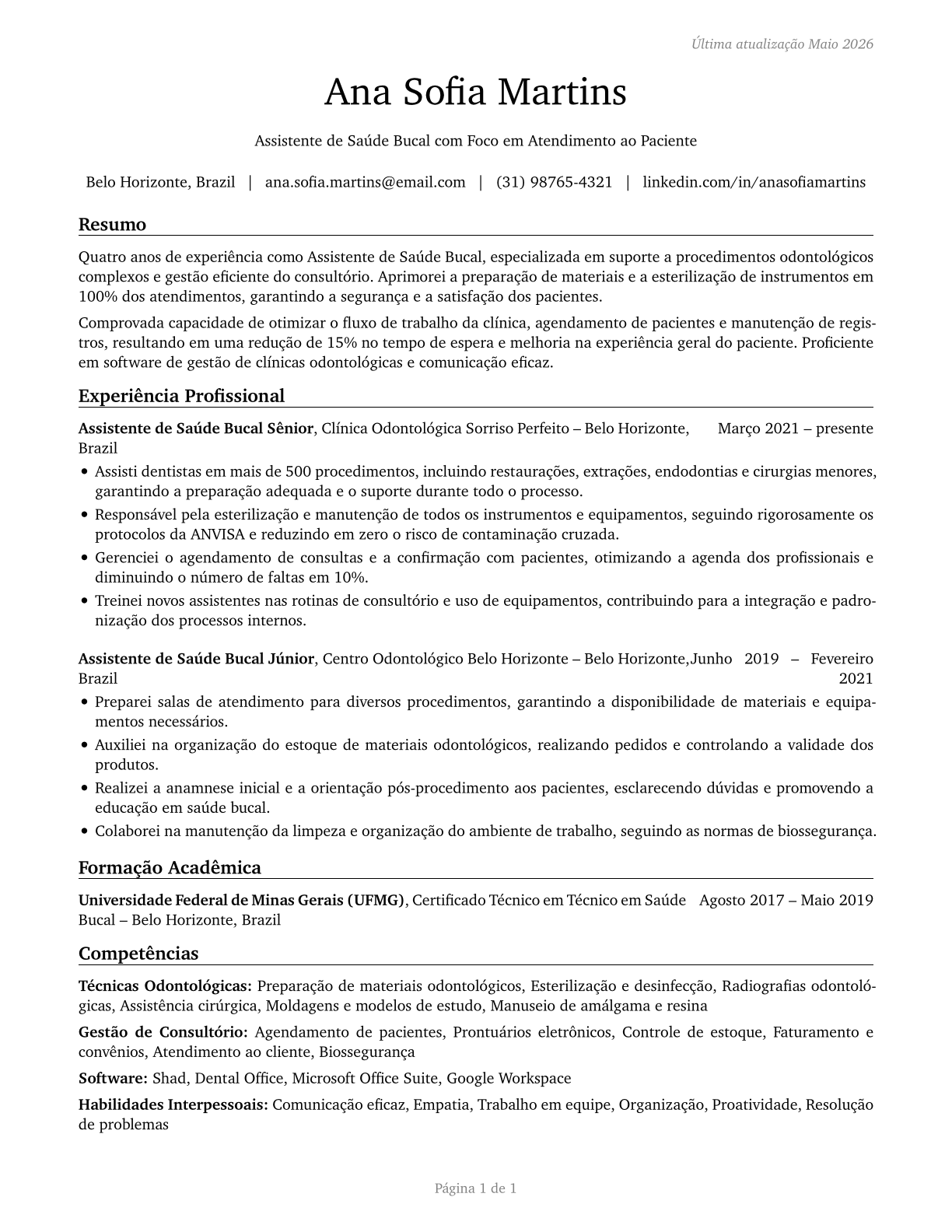 Dental Assistants CV in Portuguese — page 1