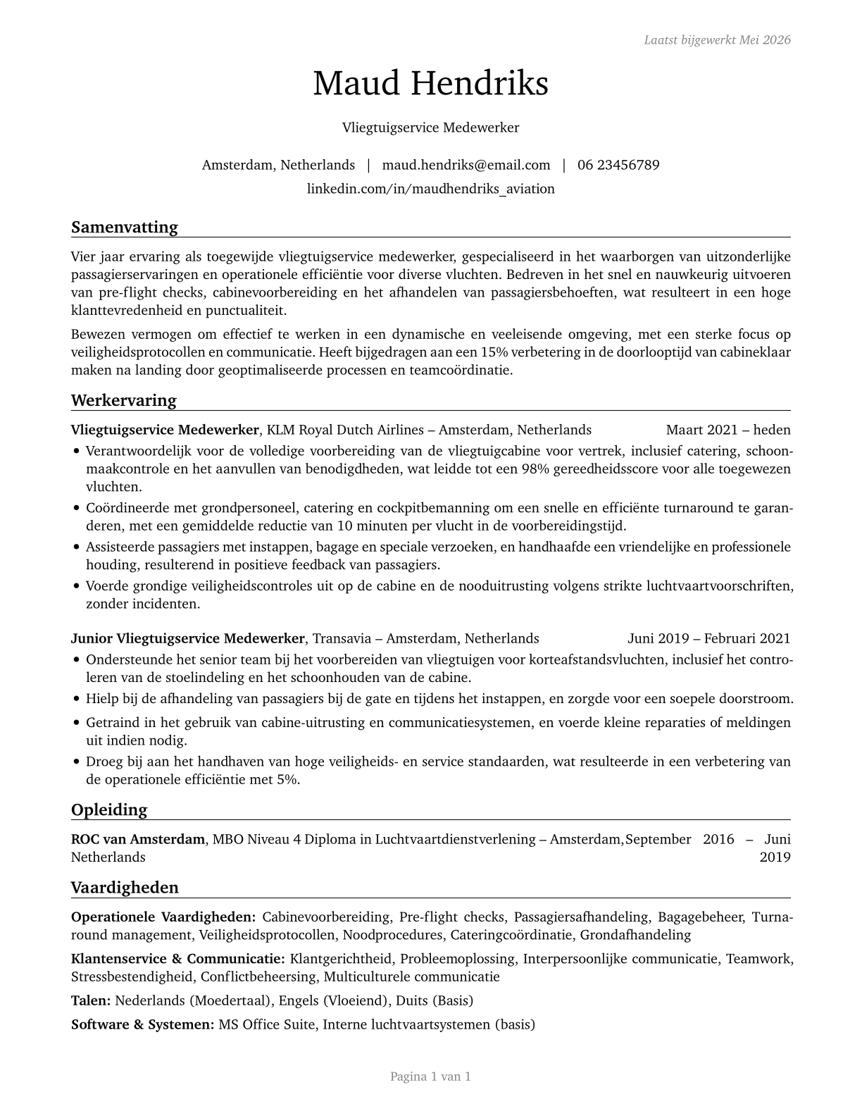 Aircraft Service Attendants CV in Dutch — page 1