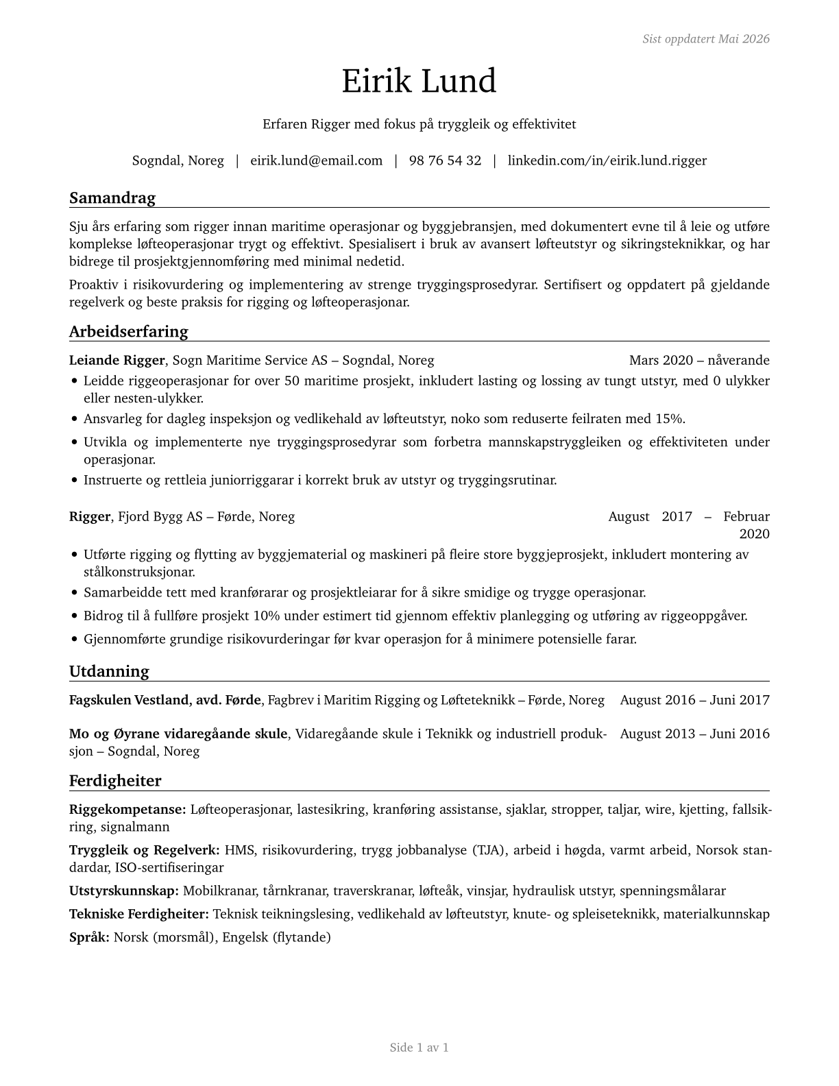 Riggers CV in Norwegian_nynorsk — page 1