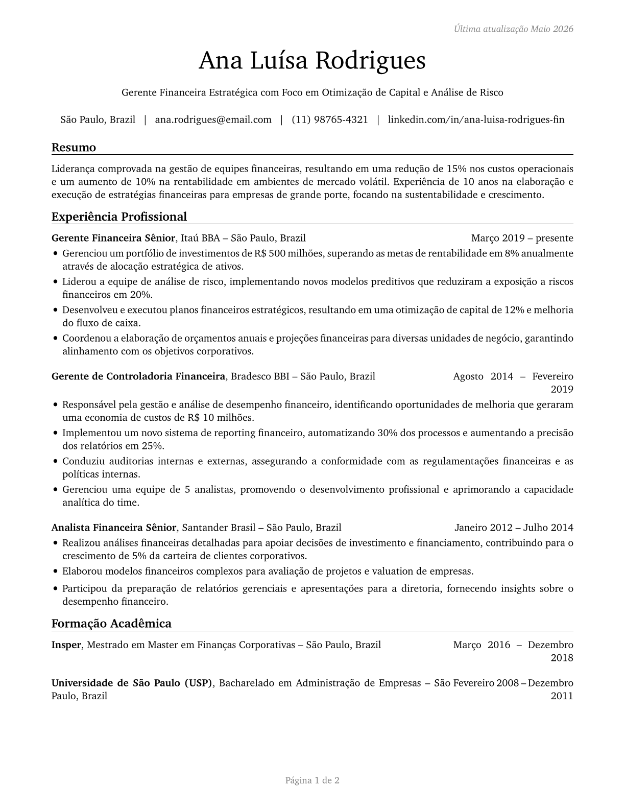 Financial Managers CV in Portuguese — page 1