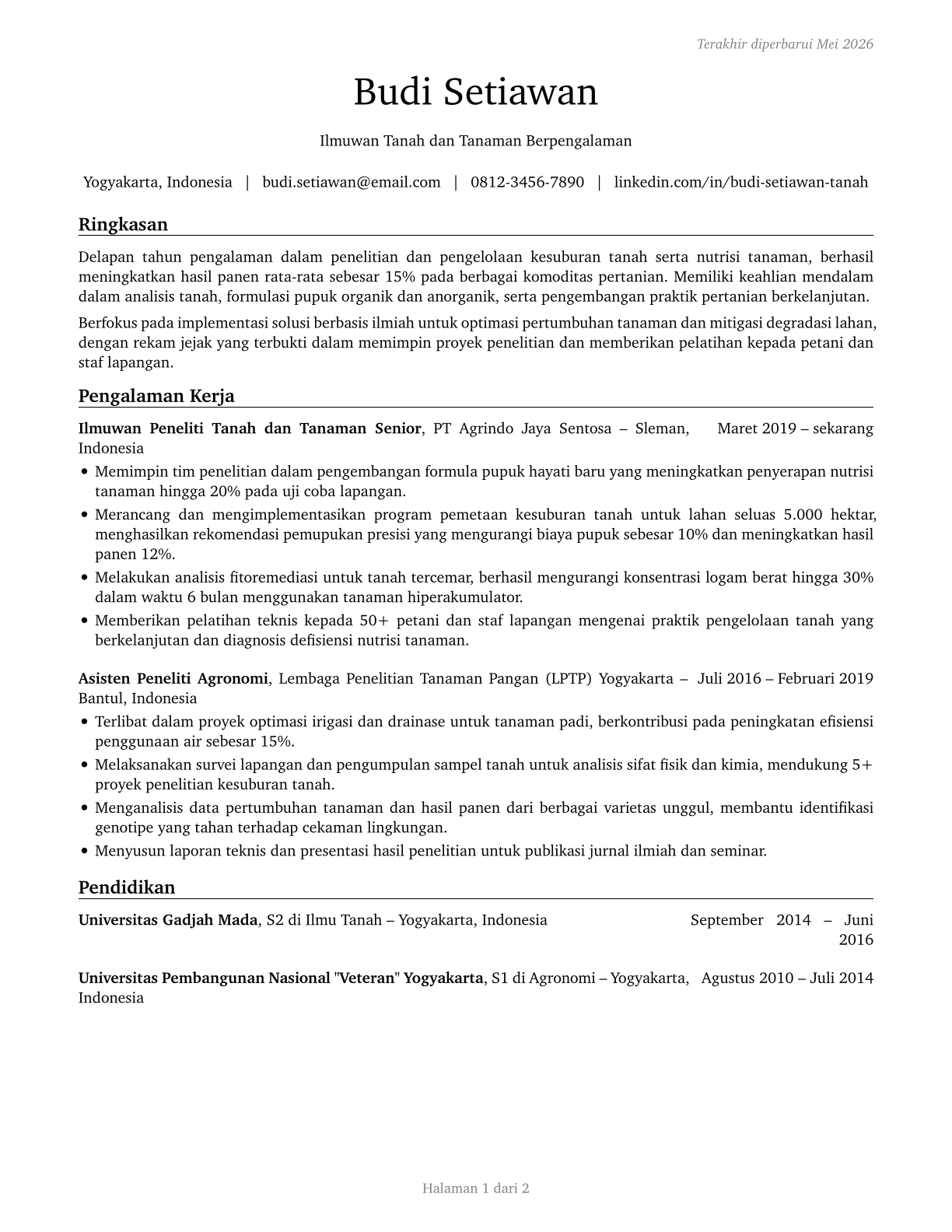 Soil and Plant Scientists CV in Indonesian — page 1