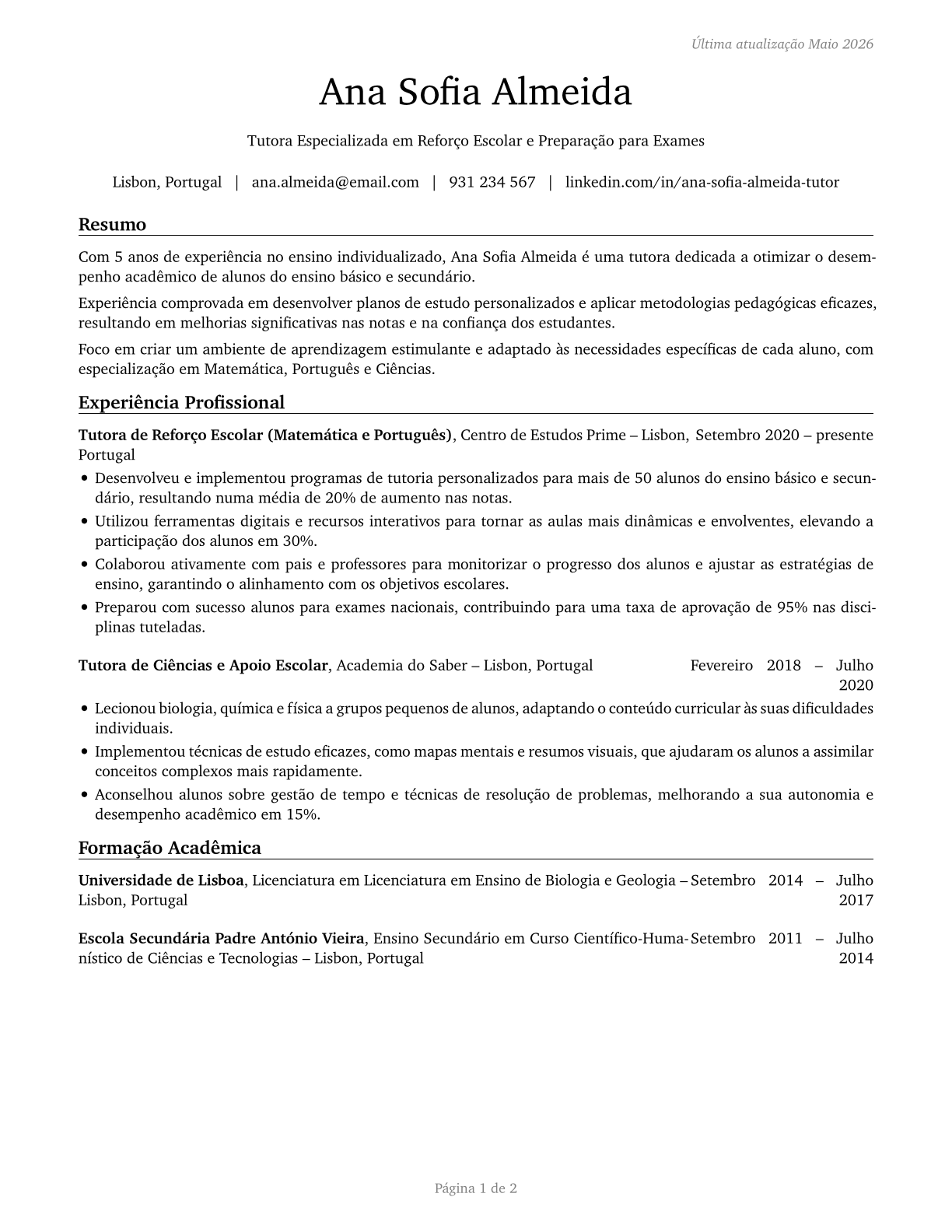Tutors CV in Portuguese — page 1