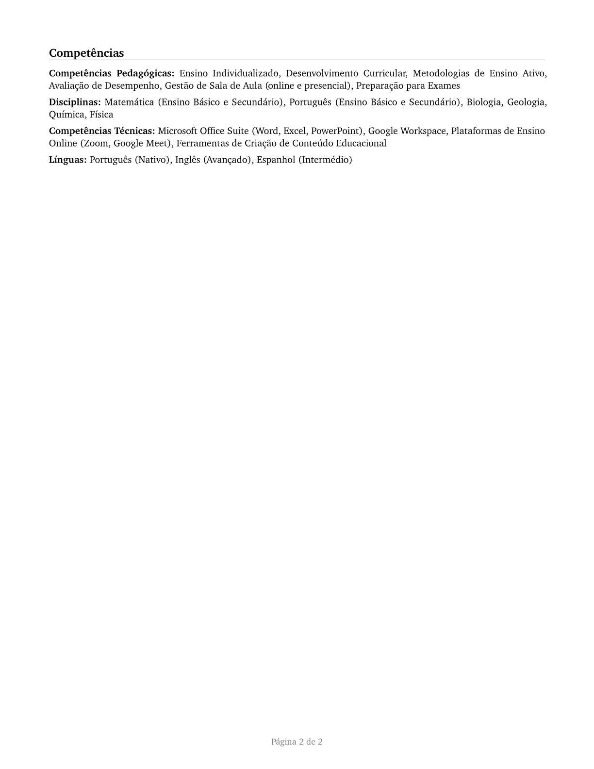 Tutors CV in Portuguese — page 2