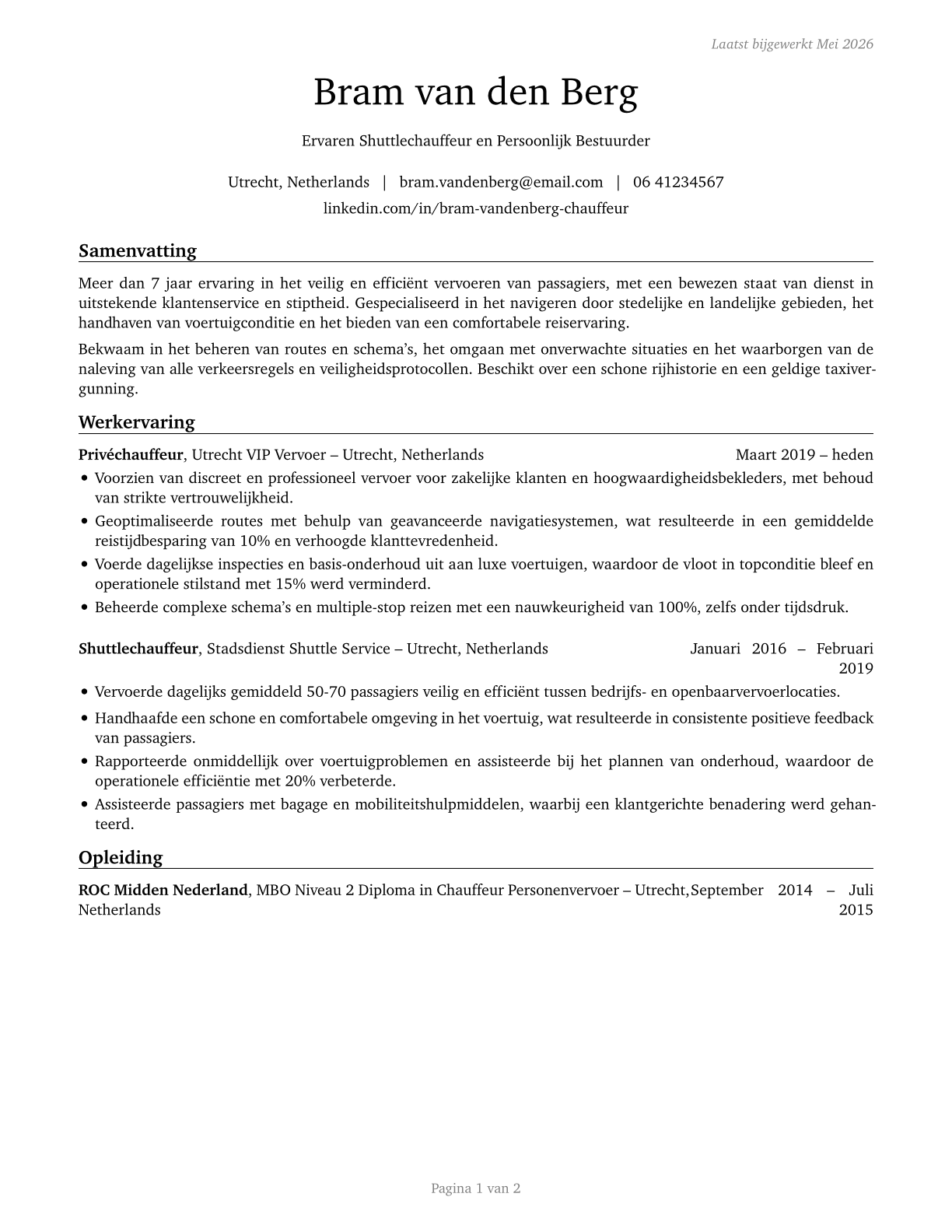 Shuttle Drivers and Chauffeurs CV in Dutch — page 1