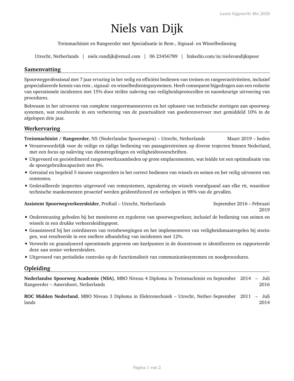 Railroad Brake, Signal, and Switch Operators and Locomotive Firers CV in Dutch — page 1