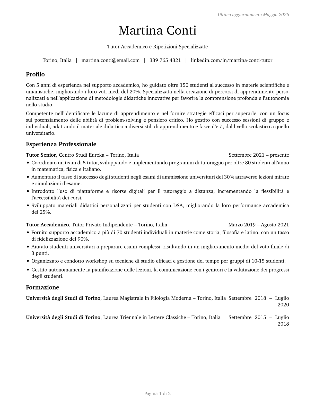 Tutors CV in Italian — page 1