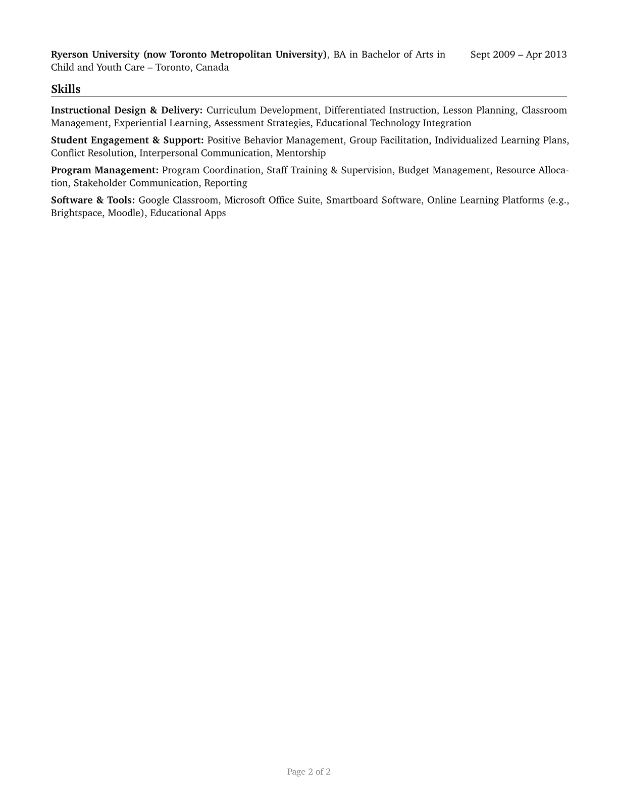 Teachers and Instructors, All Other CV in English — page 2