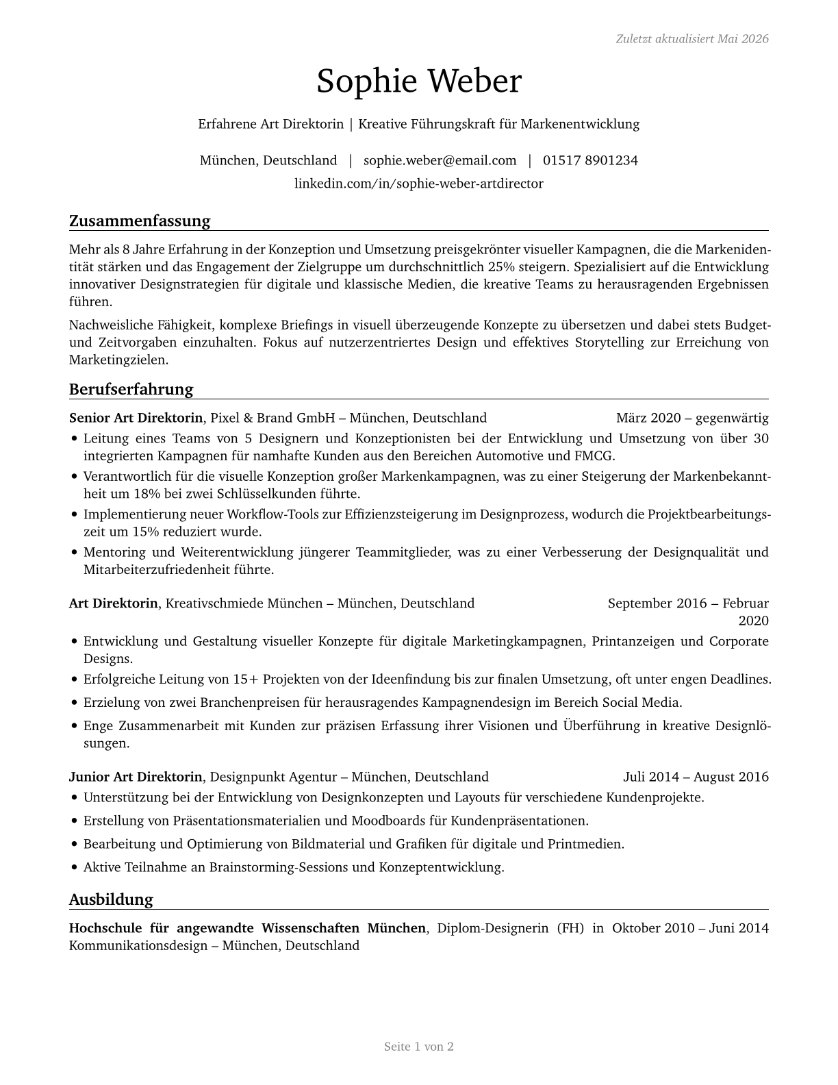 Art Directors CV in German — page 1