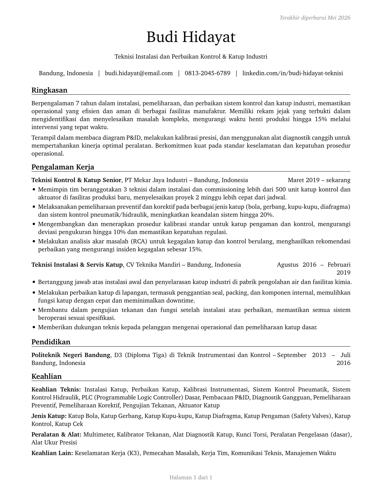 Control and Valve Installers and Repairers, Except Mechanical Door CV in Indonesian — page 1