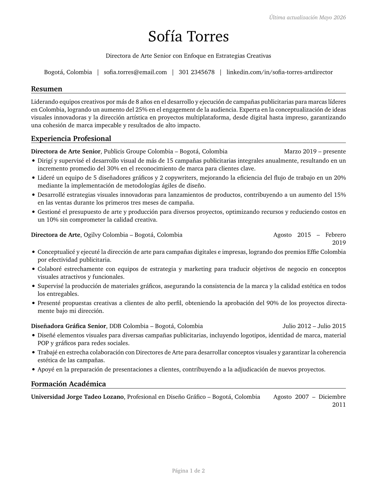 Art Directors CV in Spanish — page 1