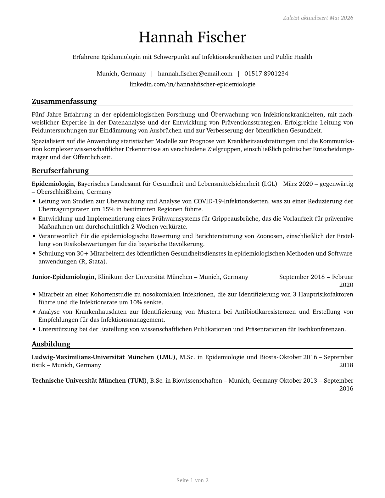 Epidemiologists CV in German — page 1