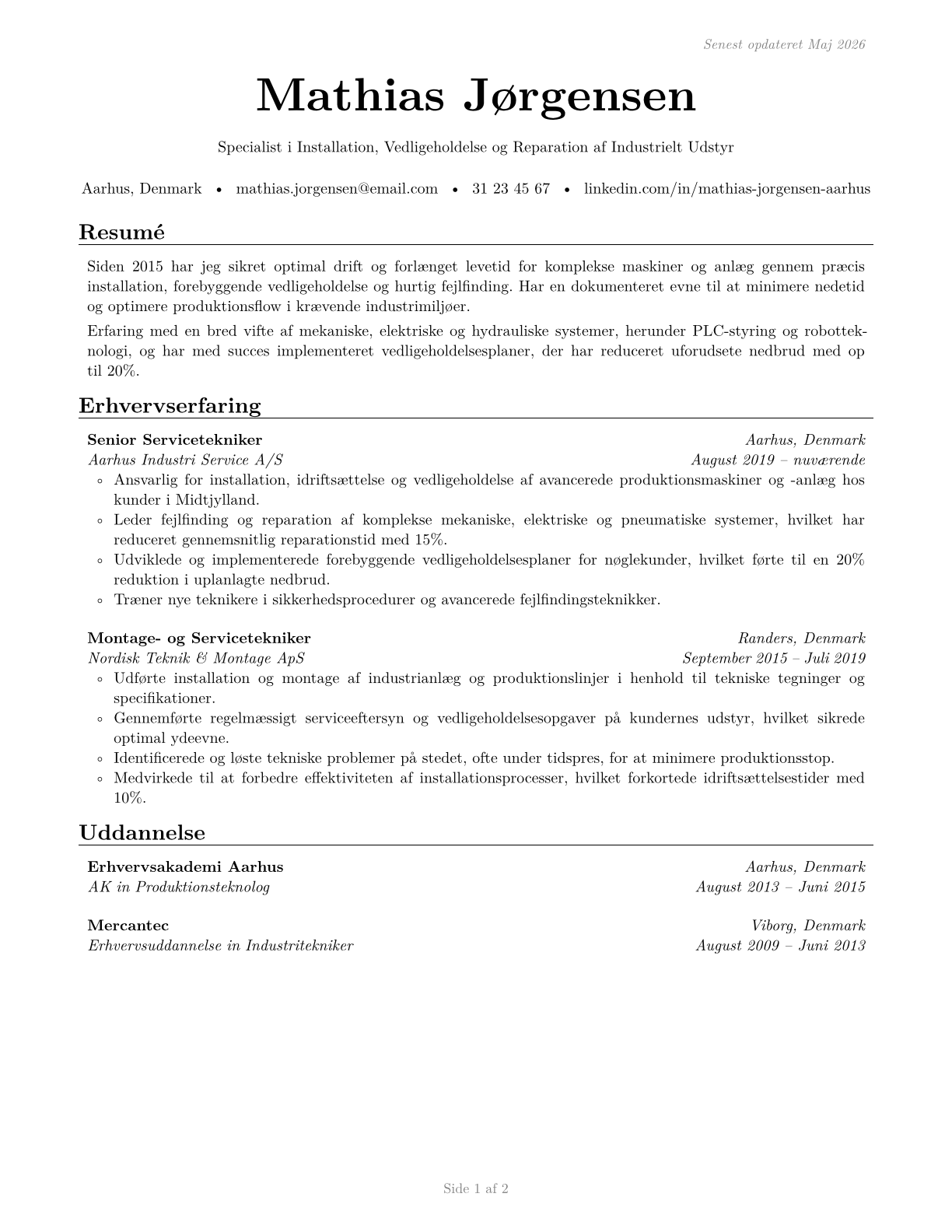 Installation, Maintenance, and Repair Workers, All Other CV in Danish — page 1