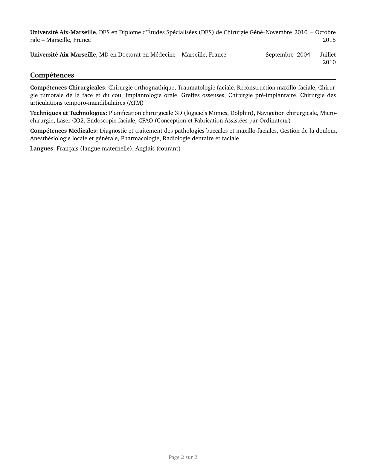 Oral and Maxillofacial Surgeons CV in French — page 2