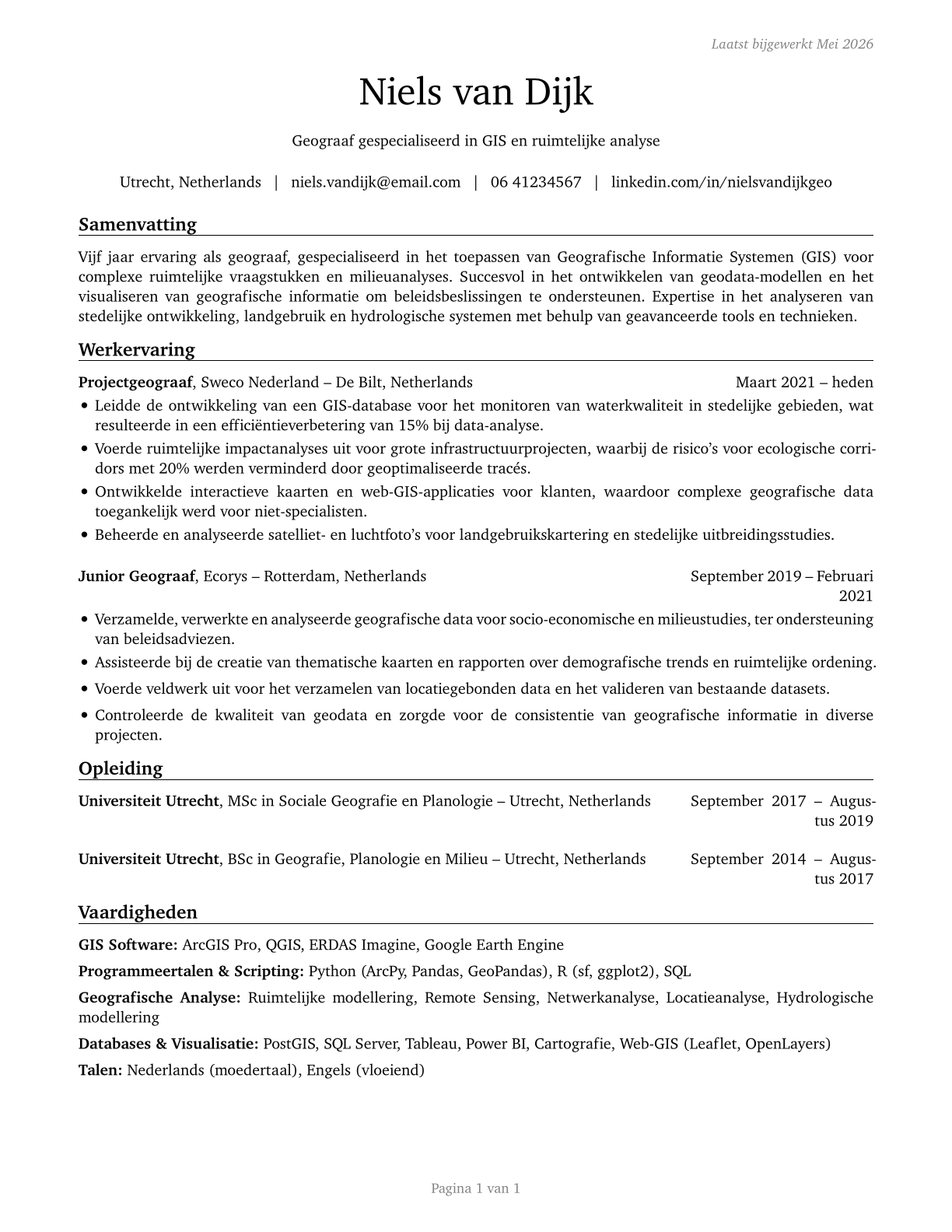 Geographers CV in Dutch — page 1