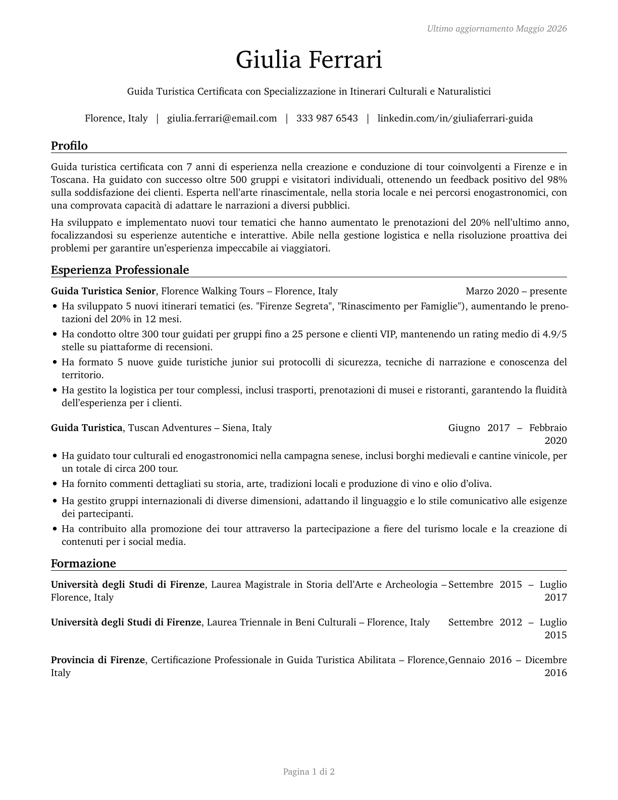 Travel Guides CV in Italian — page 1